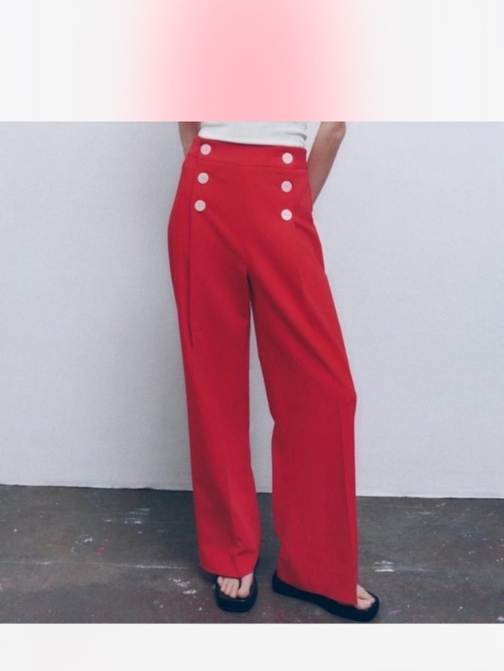 NWT Zara Women’s Red Sailor Wide-Leg High Rise Button Size XS